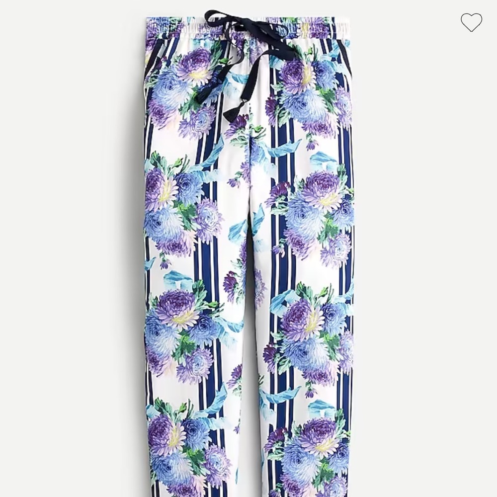 J. Crew Drapey Pull Up Pants  in Vintage Floral Stripe SZ 8